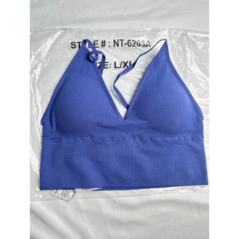 Zenana Ribbed Seamless V-Neck Bralette Marlin Blue L/XL NT-6203A